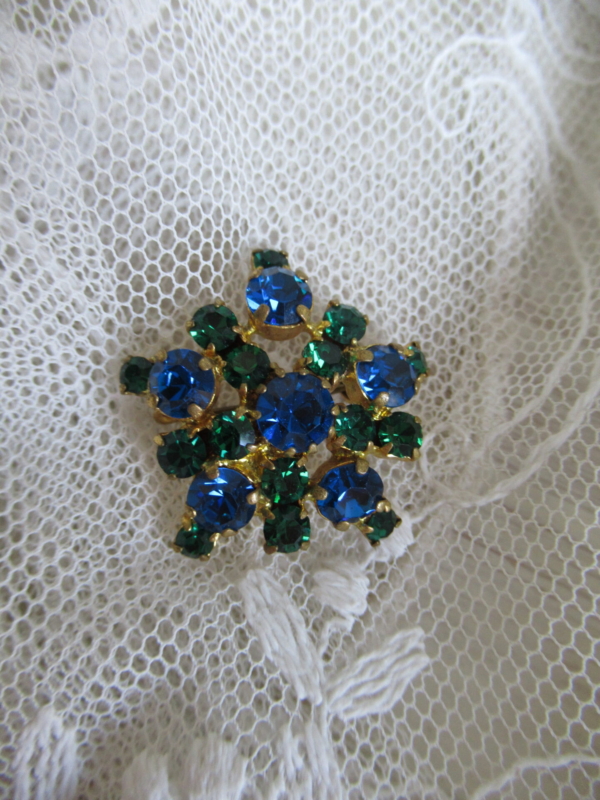 oude broche, blauw/groen