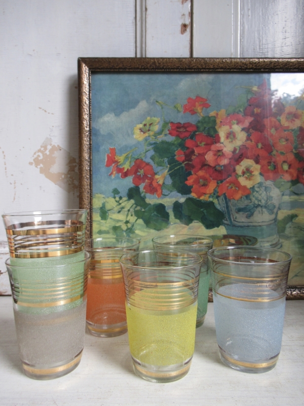 6 oude Franse limonadeglazen, gesuikerd