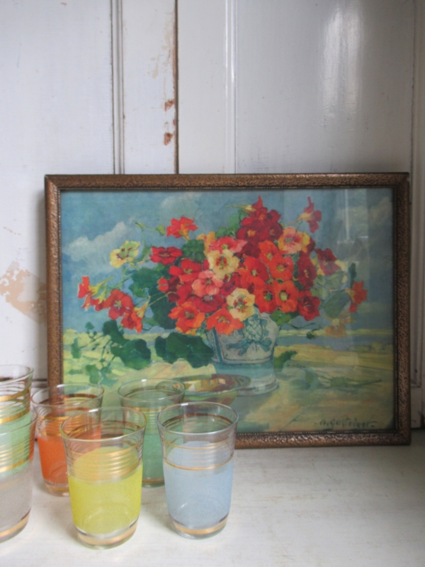 oude bloemenprent in lijst