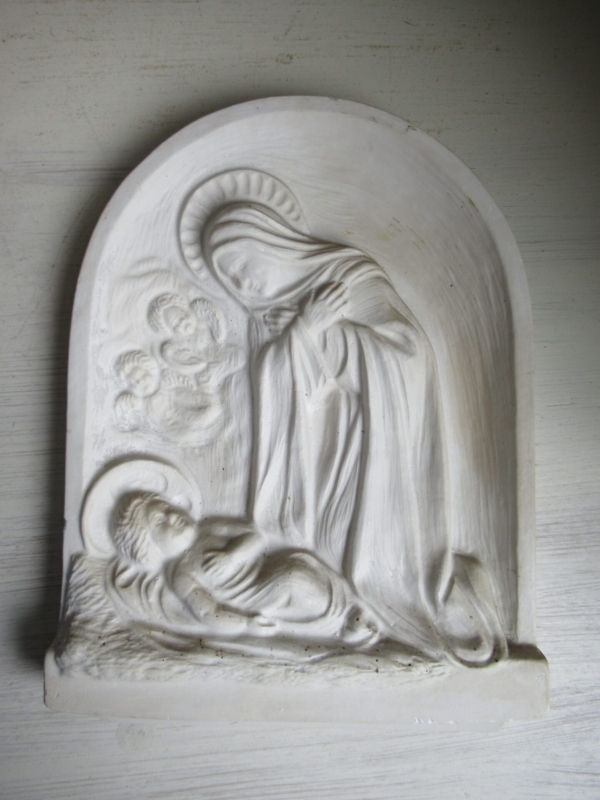 oud gipsen ornament met afbeelding van Maria met kind - Afbeelding 2